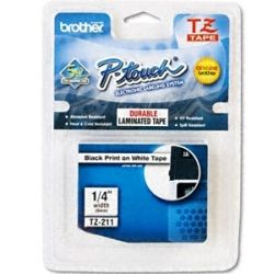 Brother TZE-211 6mm Black on White TZ Tape GENUINE