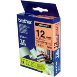 Brother TZE-B31 12mm Black on Fluoro Orange TZE Tape GENUINE