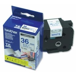 Brother TZE-263 Blue Printing on White Tape 36mm 8 M (PT-3600 530 9200DX 9500PC 9600 Only)