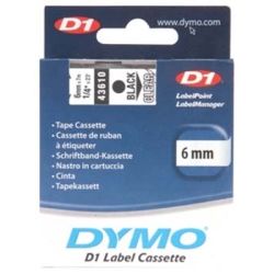 Dymo SD43610 43610 D1 Label Cassette 6mm x 7m Black/Clear