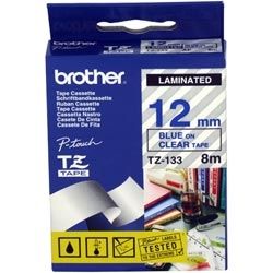 Brother TZE-133 12mm Blue on Clear TZE Tape