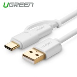 UGREEN USB 2.0 to Type C + micro USB Cable 1m White