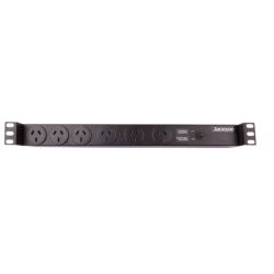 Jackson Industries Jackson 1RU 6 Way GPO Horizontal Recessed PDU Power Rail 19 inch Rack Mounted with Surge Protection and IEC C14 Inlet