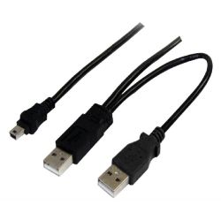 Astrotek USB 2.0 Y Splitter Cable Type A Male to Mini B 5-Pins 1m + USB Type A Male 2m Black Colour Power Adapter Hub Charging
