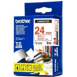 Brother TZ-252 Red Printing on White Tape