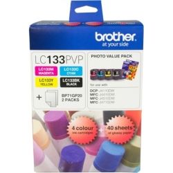 Brother LC133PVP LC133 BCMY Photo Value Pack + 40 Sheets Phoo Paper GENUINE