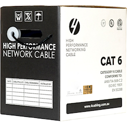 4Cabling Cat 6 Ethernet Cable w Solid Conductors 305m Reel Box Black