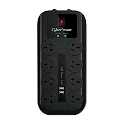 CyberPower 8-Port Surge Protector with 2x USB Charging Ports 1yrs Adv. Replacement Wty
