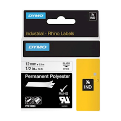 Dymo INDUST Tape PERM POLY 12mm WHT