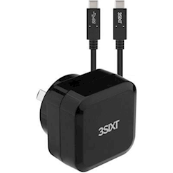 3Sixt Wall Charger AU USB-C 30W PD + USB-C/C Cable Black