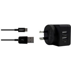 3Sixt Dual USB AC Charger 3.4A Micro USB 1.0m Black