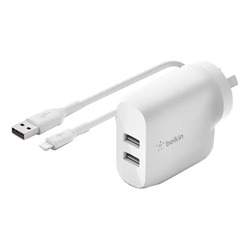 Belkin 2 PORT WALL CHARGER 12W USB-A (2) BOOST CHARGE WHITE Include USB-A TO LGN CABL