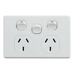 4Cabling 4C | Classic Double Power Point 250V 10A with 16AX Extra Switch Horizontal
