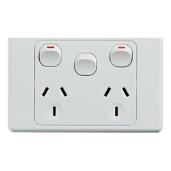 4Cabling 4C | Ultima Double Power Point 250V 10A with 16AX Extra Switch  Horizontal