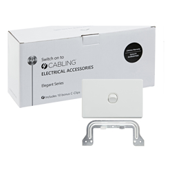 4Cabling 4C | Elegant Wall Switch 1 Gang 250V 16A Horizontal 10 Pack with 10 FREE C-Clips