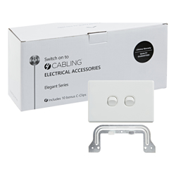 4Cabling 4C | Elegant Wall Switch 2 Gang 250V 16A Horizontal 10 Pack with 10 FREE C-Clips
