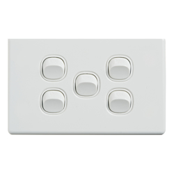 4Cabling 4C | Elegant Wall Switch 5 Gang 250V 16A Horizontal 10 Pack with 10 FREE C-Clips