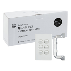 4Cabling 4C | Elegant Wall Switch 6 Gang 250V 16A Vertical 10 Pack with 10 FREE C-Clips