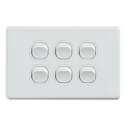 4Cabling 4C | Classic 6 Gang Switch 250V 16AX Horizontal 10 Pack with 10 FREE C-Clips
