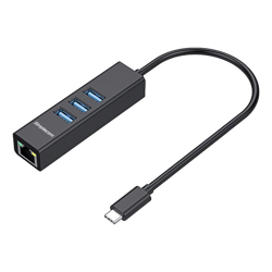 Simplecom CHN421 Black Aluminium USB-C to 3 Port USB HUB with Gigabit Ethernet Adapter CBAT-USBCLAN