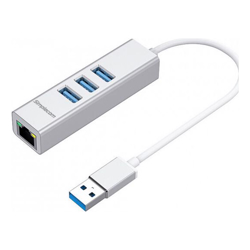 Simplecom CHN420 Silver Aluminium 3 Port SuperSpeed USB HUB with Gigabit Ethernet Adapter CBAT-USBCLAN