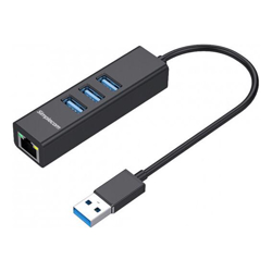 Simplecom CHN420 Black Aluminium 3 Port SuperSpeed USB HUB with Gigabit Ethernet Adapter CBAT-USBCLAN