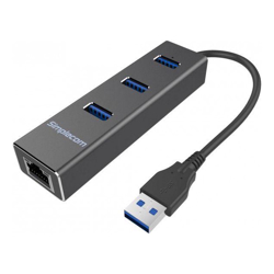 Simplecom CHN410 Aluminium 3 Port USB 3.0 Hub with Gigabit Ethernet Adapter 1000Mbps Black