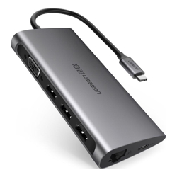 UGREEN Type C 8 in 1 Multifultion adaptor VGA/RJ45/USB3.0 x 3/SD/TF/TypeC PD Protocal (50539)