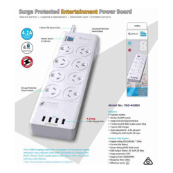 Sansai 8 Outlets  4 USB Outlets Surge Protected Powerboard (PAD-4088H)