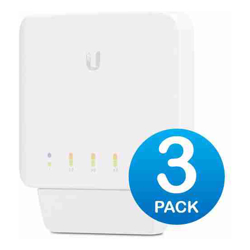 Ubiquiti USW Flex 3 Pack- Managed Layer 2 Gigabit switch with auto-sensing 802.3af PoE support. 1x PoE In 4x PoE Out