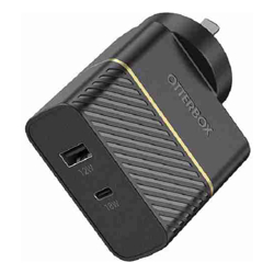 OtterBox Fast Charge Dual Port Wall Charger USB-C and USB-A 30W (Type I) Black Shimmer