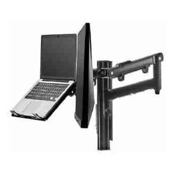 Atdec AWM Dual Monitor arm solution dynamic arms 135mm Post bolt Black with a note book tray