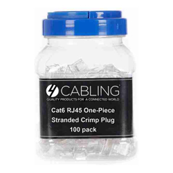 4Cabling Cat 6 8 Position RJ45 One-Piece Modular Crimp Plug | Stranded | 100 Pack