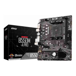 MSI B550M-A Pro Motherboard AMD Ryzen AM4 DDR4 2x DIMM Slots (Max 64GB) 1x PCI-e 4.0 HDMI DVI 1x M.2 4x SATA3 6x USB 3.2 Gen 1 6x USB 2.0
