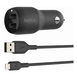 Belkin 2 Port CAR CHARGER 12W/2.4A USB-A (2) 1x 1.2M USB-A TO LIGHTNING CABLE 2YR WTY