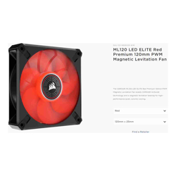 Corsair ML ELITE Series ML120 LED ELITE 120mm Magnetic Levitation Red LED Fan with AirGuide Single Pack