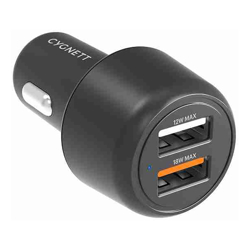 Cygnett 30W Dual Port Car Charger Black (CY3680CYCCH) Dual charging (2 x USB-A) 3.6x faster than standard 5W Charge your phone and tablet