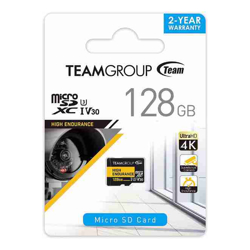 Team TEAMGROUP HIGH ENDURANCE 128GB Micro SDXC UHS-I U3 V30 4K 100MB/s(Designed for Monitoring) Stable Durable Long Lasting Flash Memory Card for Security