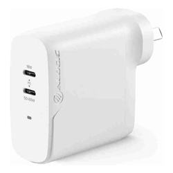 ALOGIC 2X68 Rapid Power 2 Port 68W GaN Charger USB-C (50W) + USB-C (Max. 18) --Includes 2m USB-C Charging Cable (ELPCC202-WH USB-IF Certified)