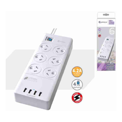 Sansai 6 Outlets  4 USB Outlets Surge Protected Powerboard Master On/Off switch Surge and overload protected 230-240VAC IV Retail box
