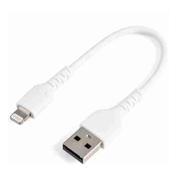 StarTech 6 inch (15cm) Durable White USB-A to Lightning Cable Heavy Duty Rugged Aramid Fiber USB Type A to Lightning Charger/Sync Power Cord Apple MFi Certified iPad/iPhone 12 (RUSBLTMM15CMW)