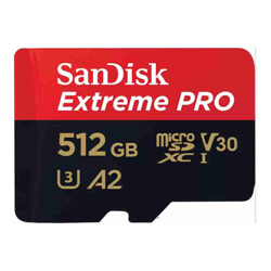 SanDisk Extreme Pro microSDXC SQXCD 512GB V30 U3 C10 A2 UHS-I 200MB/s R 140MB/s W 4x6 SD adaptor Lifetime Limited