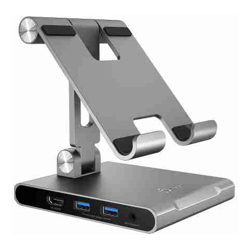 J5create JTS224 Multi-Angle Stand with Docking Station for iPad Pro Samsung Surface Pro 8 (USB-C to 4K HDMI USB-C 100W PD USB-Ax2 SD card reader)