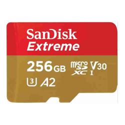 SanDisk Extreme microSDXC SQXAV 256GB V30 U3 C10 A2 UHS-I 190MB/s R 130MB/s W 4x6 SD adaptor Lifetime Limited