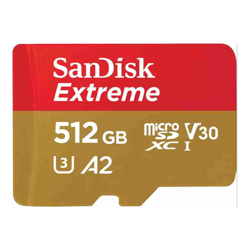 SanDisk Extreme microSDXC SQXAV 512GB V30 U3 C10 A2 UHS-I 190MB/s R 130MB/s W 4x6 SD adaptor Lifetime Limited