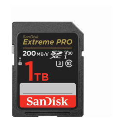 SanDisk Extreme Pro SDXC SDXXD 1TB V30 U3 C10 UHS-I 200MB/s R 140MB/s W 4x6 Lifetime Limited
