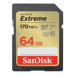 SanDisk Extreme SDXC SDXV2 64GB V30 U3 C10 UHS-I 170MB/s R 80MB/s W 4x6 Lifetime Limited