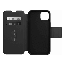 OtterBox Strada Apple iPhone 14 Plus Case Black (77-88557) DROP+ 3X Military Standard Leather Folio Cover Card Holder Raised Edges Soft Touch