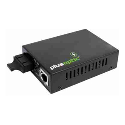 PlusOptic Adaptive 10Mb/100Mb/1000Mb Copper to 1G Fiber Media Converter with Duplex SC Fibre Connector. For Multimode Fibre 850nm 550M Reach.  (1 x RJ45 Port 1 x SC Fibre Port)