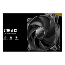 Antec Storm 140mm T3 PWM FDB Fan High Airflow 112 CFM Air Pressure 2.7 Noise Level 33.69 Woven Cable PMW Daisy Chain design 3 Yrs Warranty